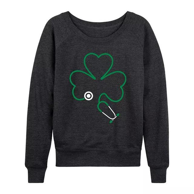 Womens Paw Print Shamrock Slouchy Graphic Sweatshirt Heather Grey Product Image