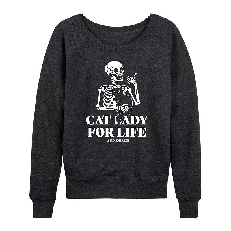 Womens Cat Lady For Life Skeleton Lightweight French Terry Sweatshirt Grey Blue Product Image