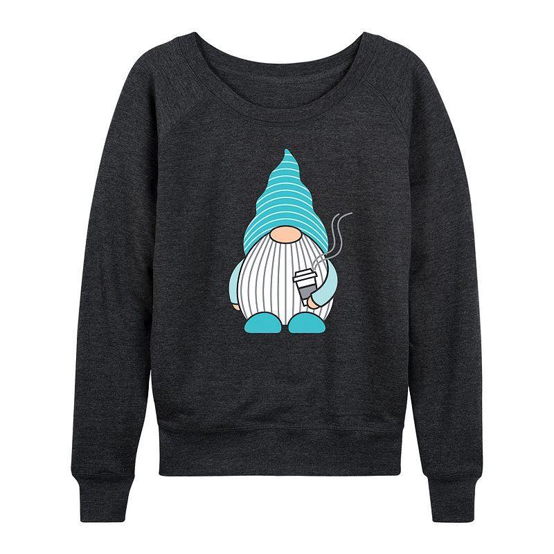 Womens Gnome With Coffee Slouchy Graphic Sweatshirt Heather Grey Product Image