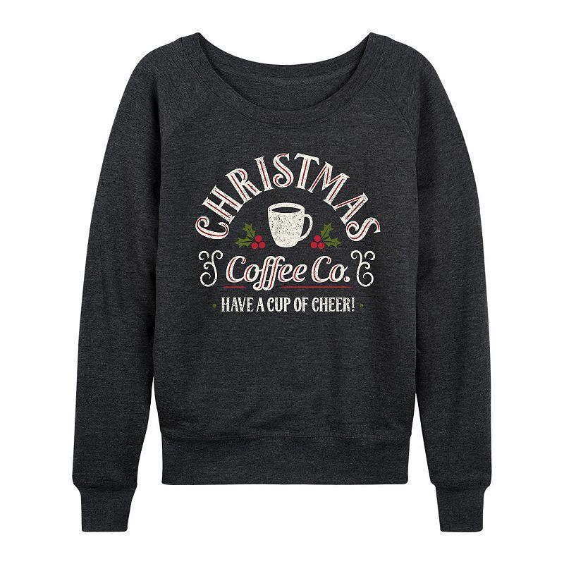 Womens Christmas Coffee Co. Slouchy Graphic Sweatshirt, Girls Heather Grey Product Image