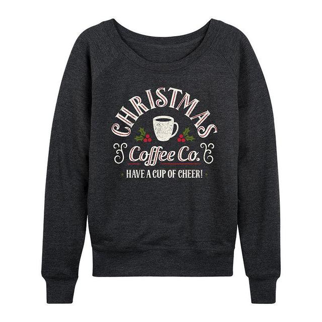 Womens Christmas Coffee Co. Slouchy Graphic Sweatshirt, Girls Heather Grey Product Image