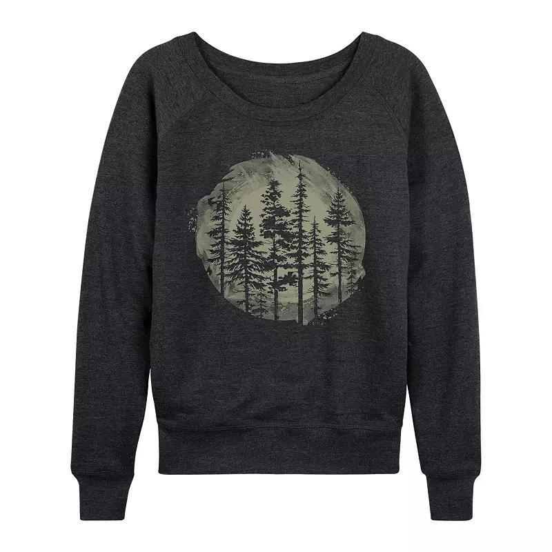 Womens Watercolor Pine Trees Lightweight French Terry Sweatshirt, Girls Heather Grey Product Image