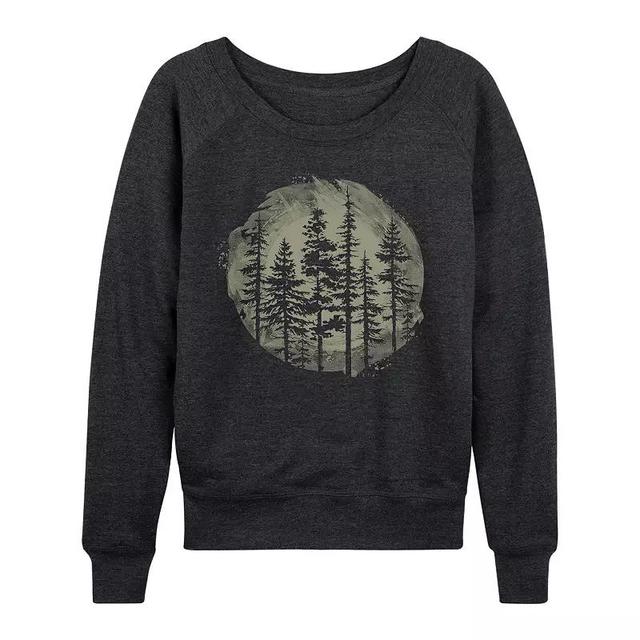 Womens Watercolor Pine Trees Slouchy Graphic Sweatshirt Dark Grey Product Image