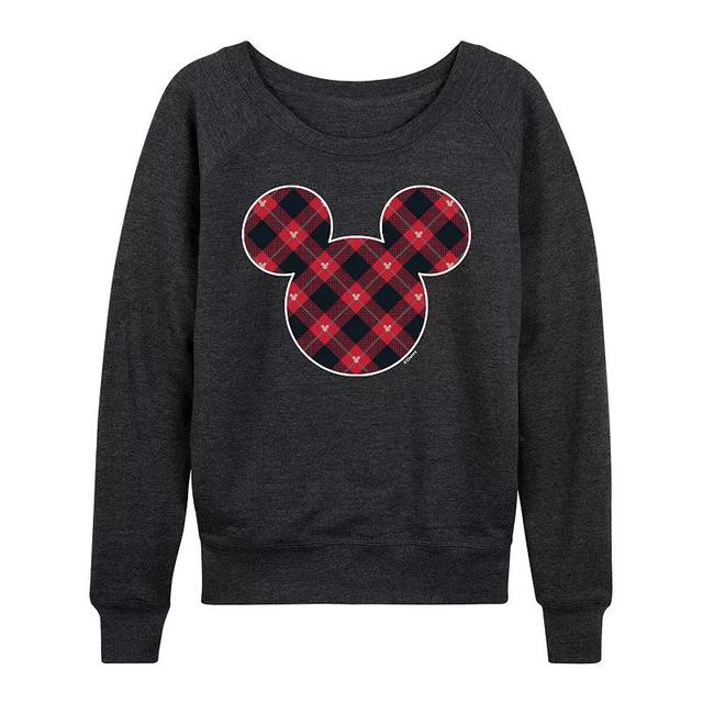 Disneys Mickey Mouse Womens Plaid Lightweight French Terry Sweatshirt Heather Grey Product Image