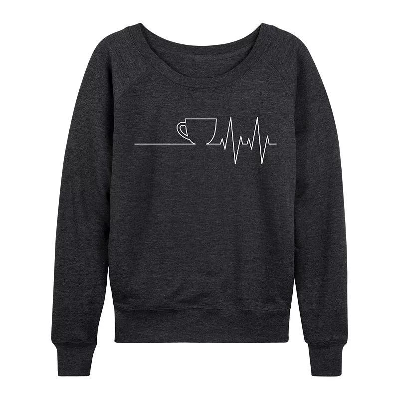 Womens Coffee EKG Slouchy Graphic Sweatshirt, Girls Heather Grey Product Image