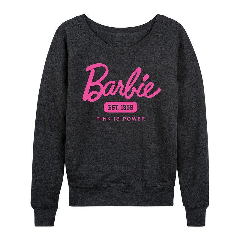 Womens Barbie Pink Is Power Lightweight French Terry Sweatshirt, Girls Heather Grey Product Image