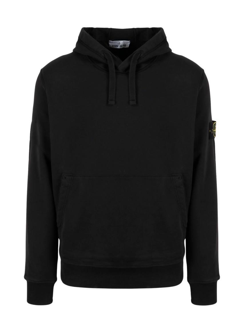 STONE ISLAND Logo-patch Cotton Hoodie In Grey Product Image