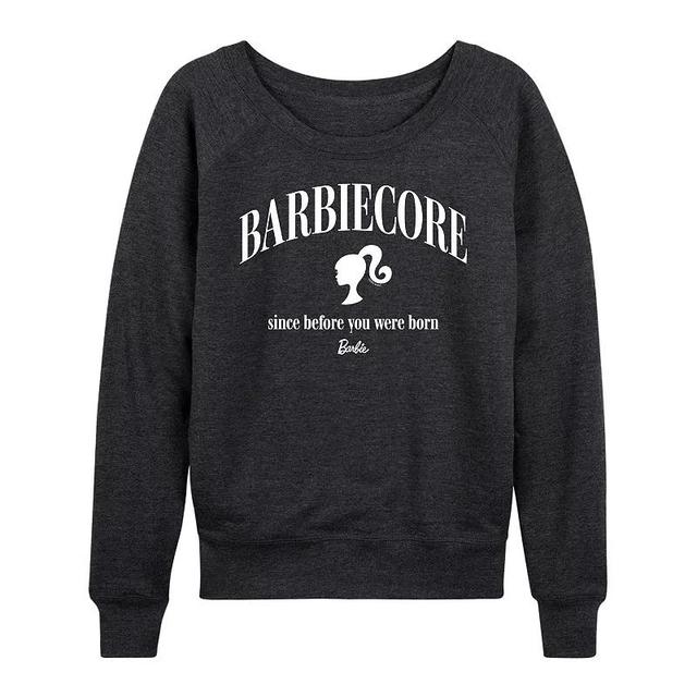 Womens Barbie Since Before You Were Born Lightweight French Terry Sweatshirt, Girls Grey Indigo Product Image