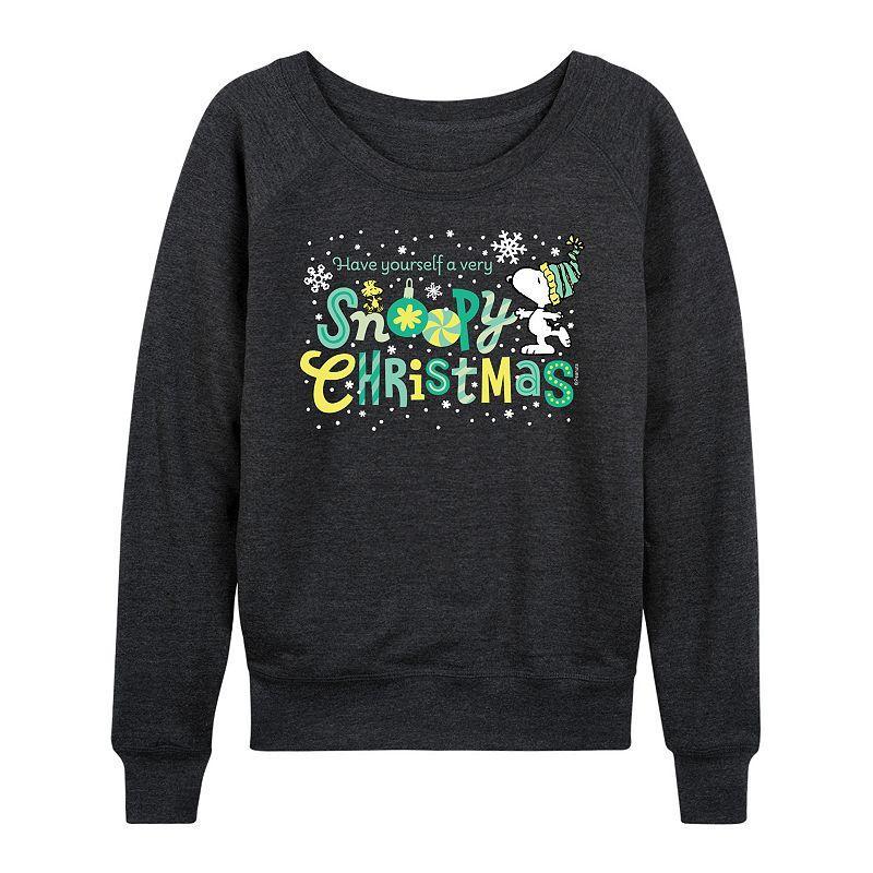 Womens Peanuts Snoopy Christmas Lightweight French Terry Sweatshirt Heather Grey Product Image