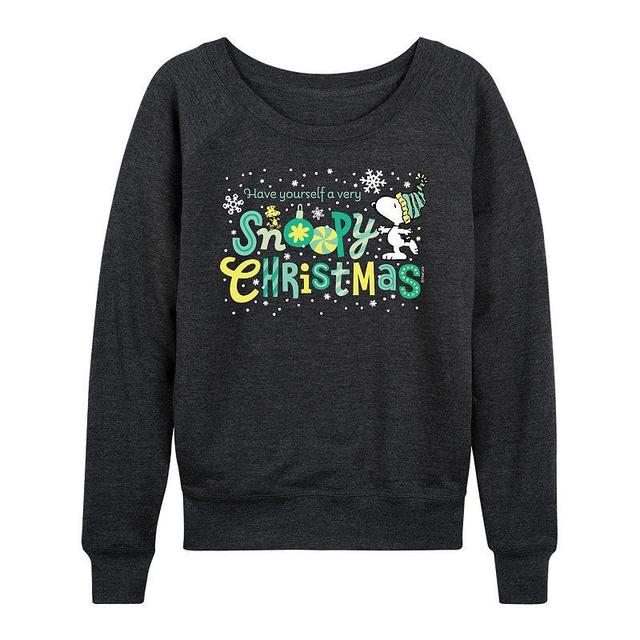 Womens Peanuts Snoopy Christmas Slouchy Graphic Sweatshirt, Girls Grey Indigo Product Image