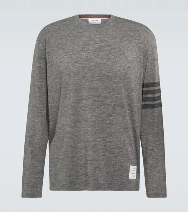 THOM BROWNE 4-bar Wool-blend Jersey T-shirt In Grey Product Image