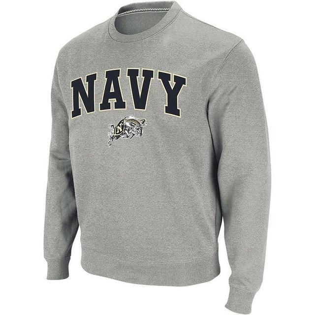 Mens Colosseum Heather Gray Navy Midshipmen Arch & Logo Crew Neck Sweatshirt Product Image