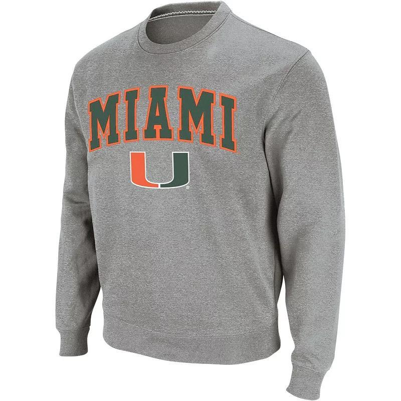 Mens Colosseum Heather Gray Miami Hurricanes Arch & Logo Crew Neck Sweatshirt Product Image