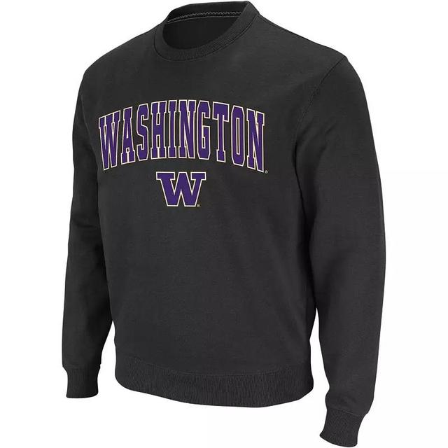 Mens Colosseum Charcoal Washington Huskies Arch & Logo Crew Neck Sweatshirt Product Image