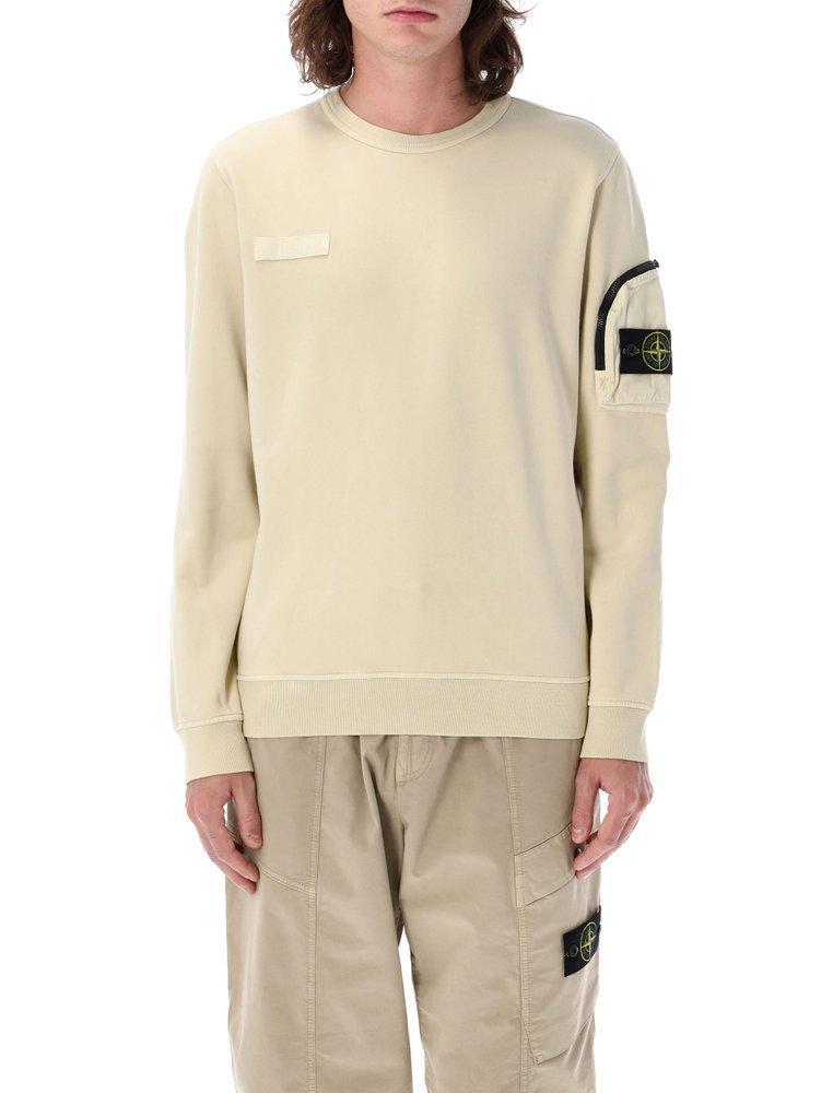 STONE ISLAND Compass Patch Crewneck Sweatshirt In White Product Image