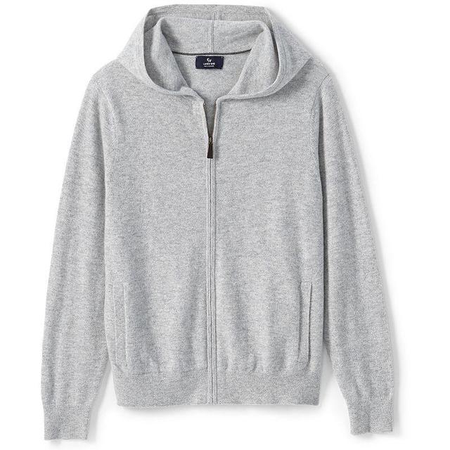 Mens Lands End Cashmere Full-Zip Sweater Hoodie Light Gray Grey Product Image