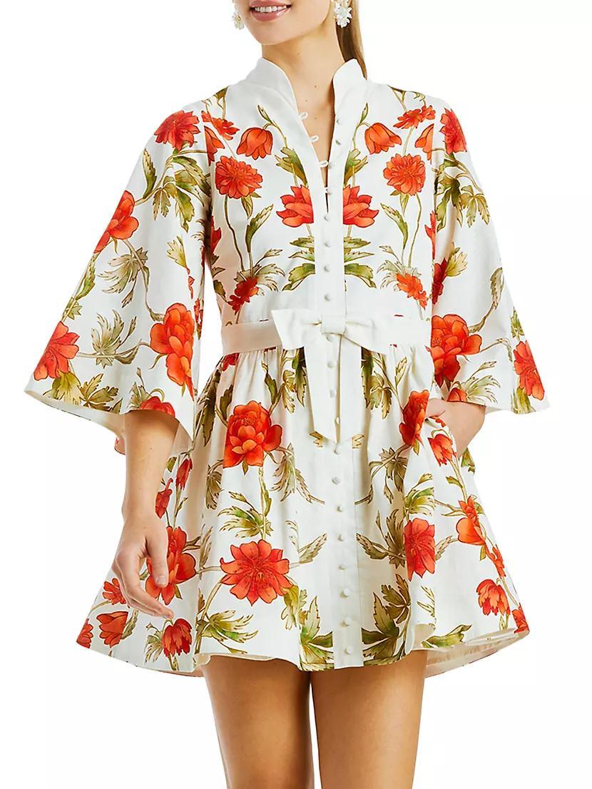 Carmen Floral Tie-Waist Minidress Product Image