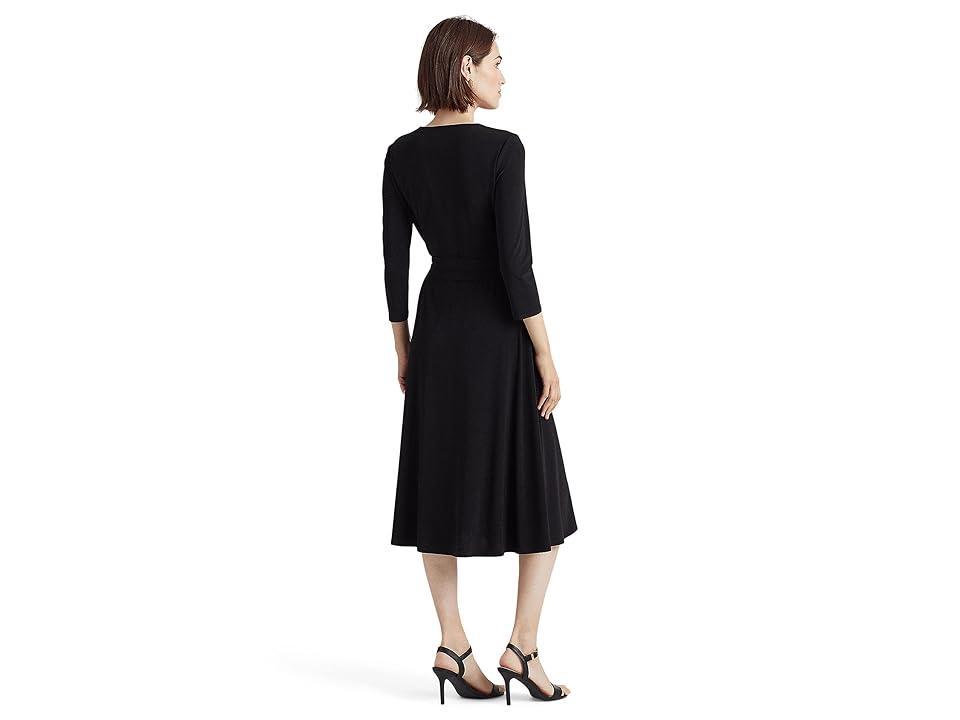 Lauren Ralph Lauren Carlyna Wrap Front V-Neck 34 Sleeve Jersey Machine Washable Midi Dress Product Image