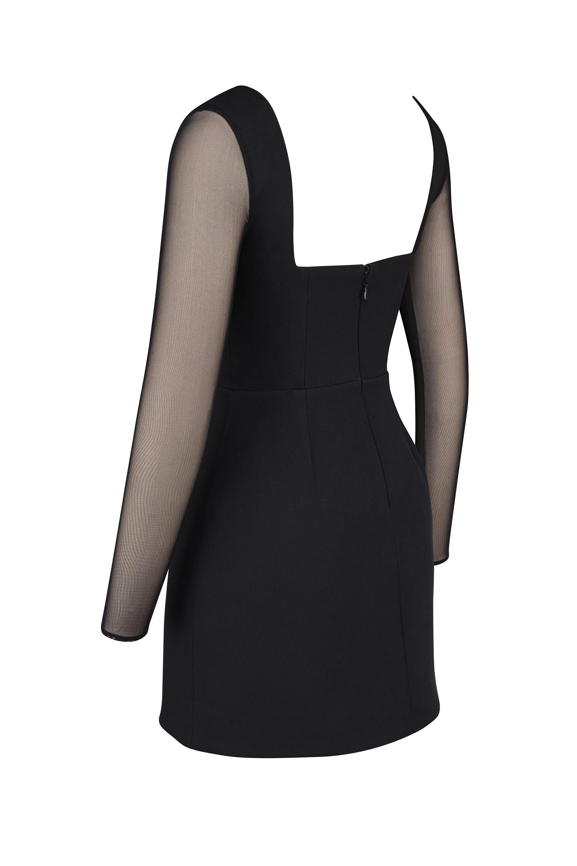 Angelie Black Stretch Crepe Plunge Mini Dress Product Image