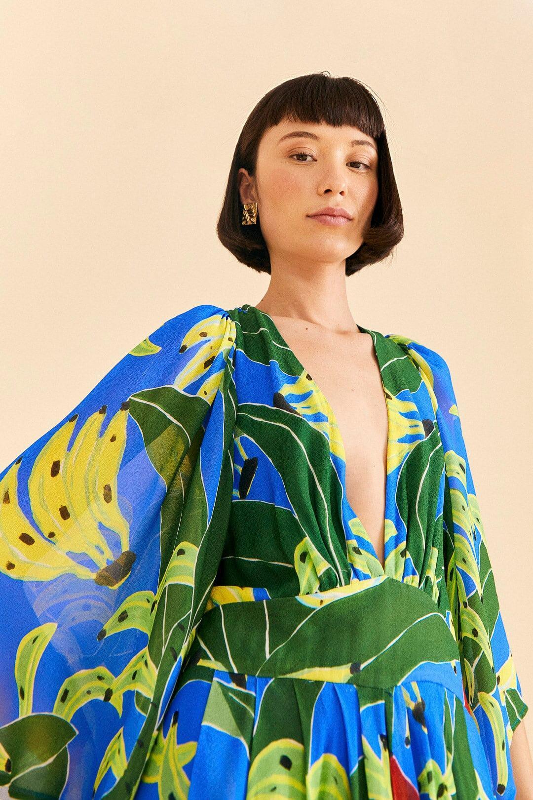 Blue Banana Leaves Maxi Dress Product Image