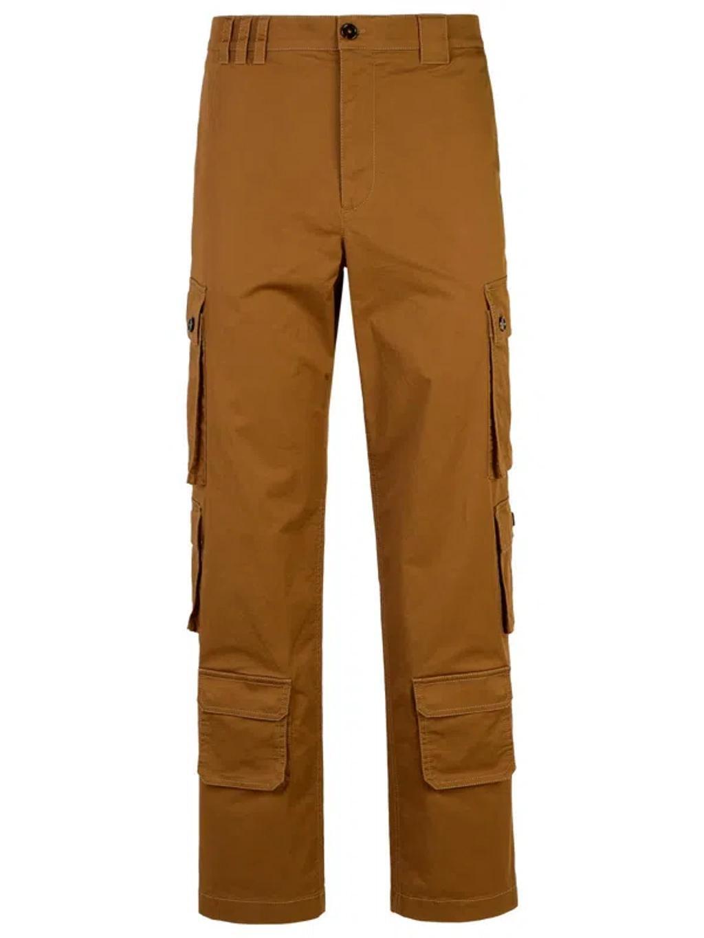 Cargo Trousers With Logo Patch In Brown Product Image