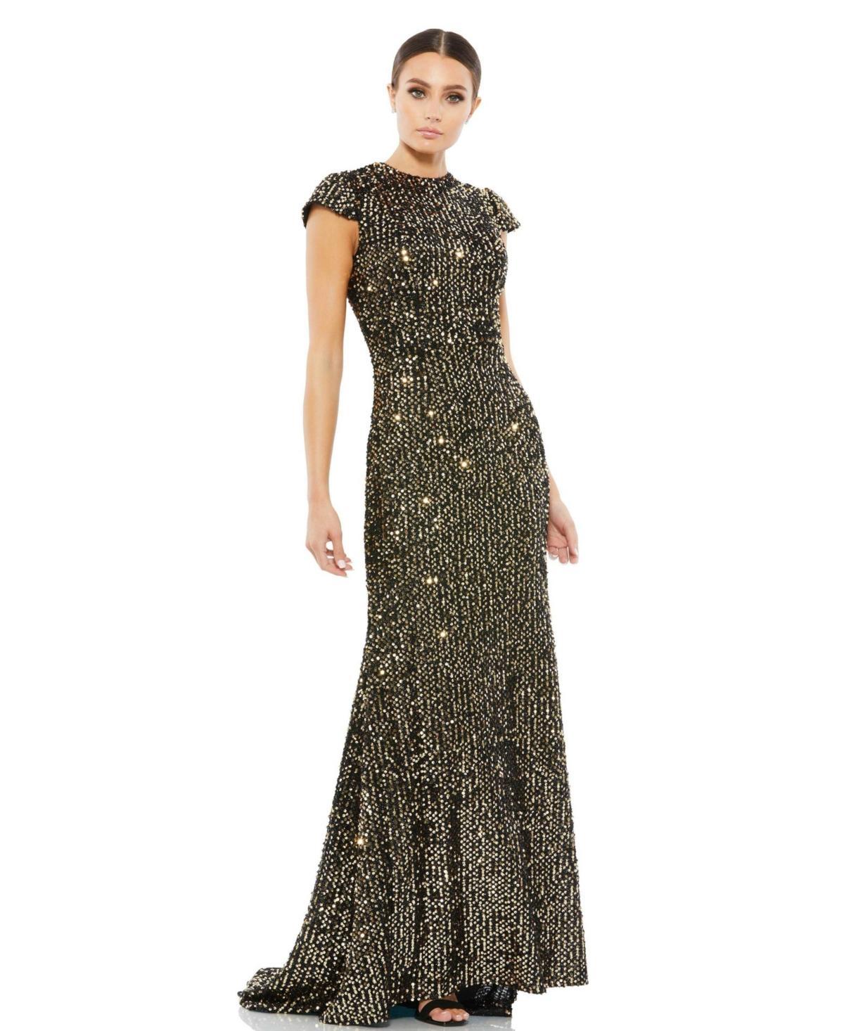 Womens Metallic Cap-Sleeve Gown Product Image