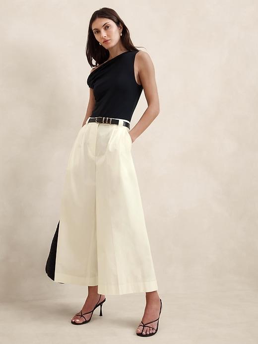 Pleated Wide-Leg Crop Poplin Pant Product Image