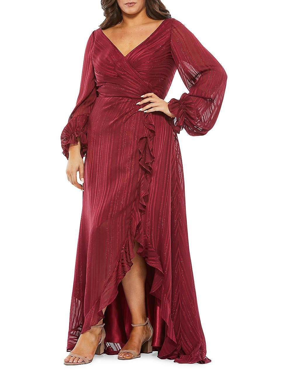 Womens Plus Size Ruffle-Trim Sheer Wrap Gown Product Image