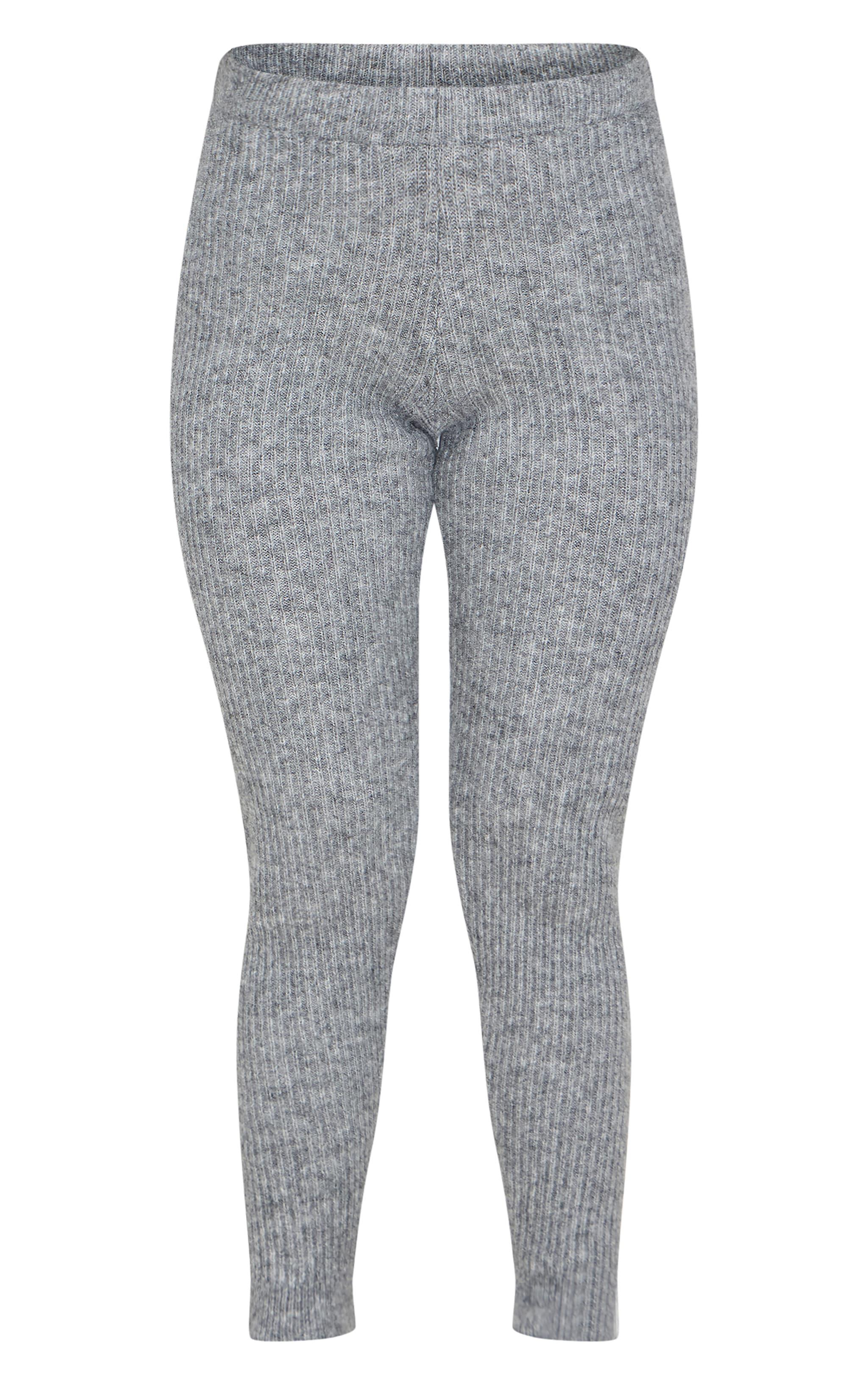 Petite Grey Marl Rib Knit Leggings Product Image