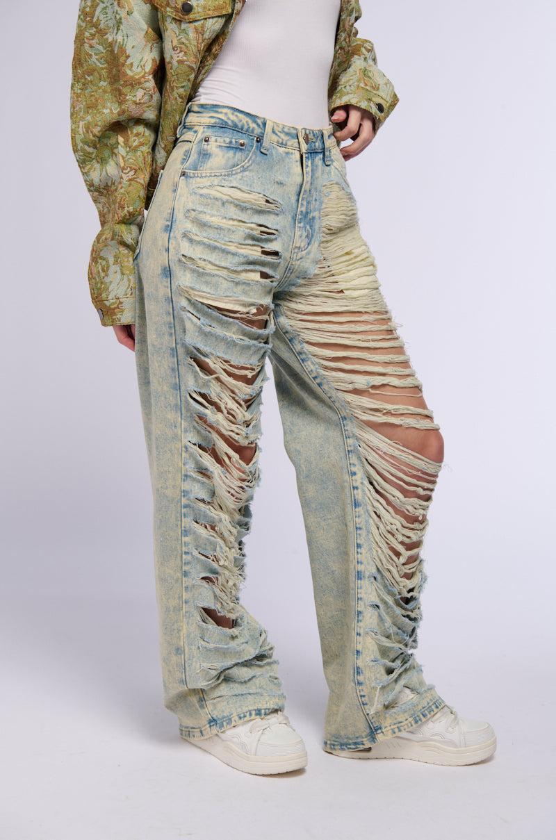 OVER IT DISTRESSED HIGH RISE JEANS Product Image