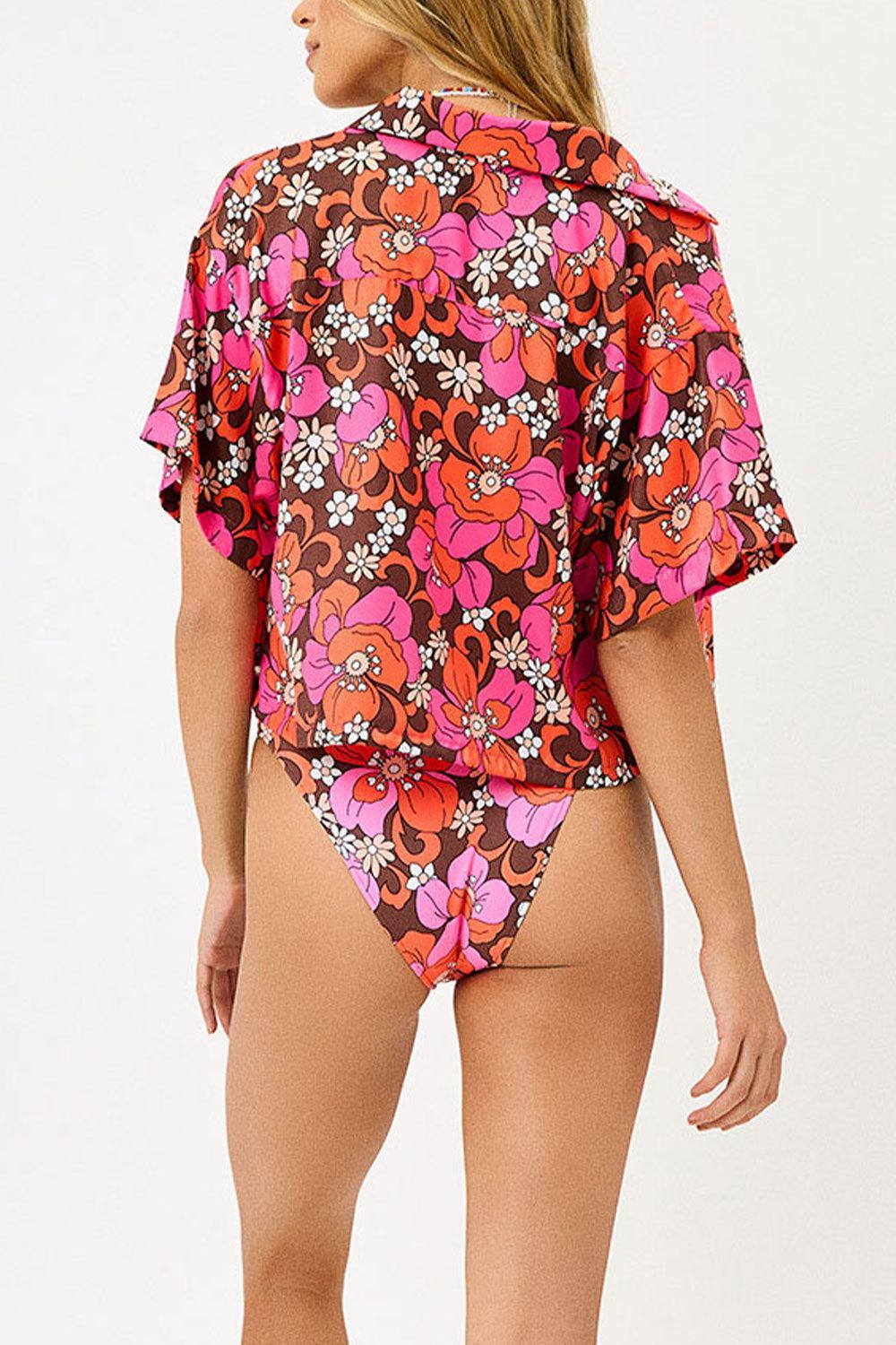 Koa Satin Cover Up Shirt - Tropics Product Image