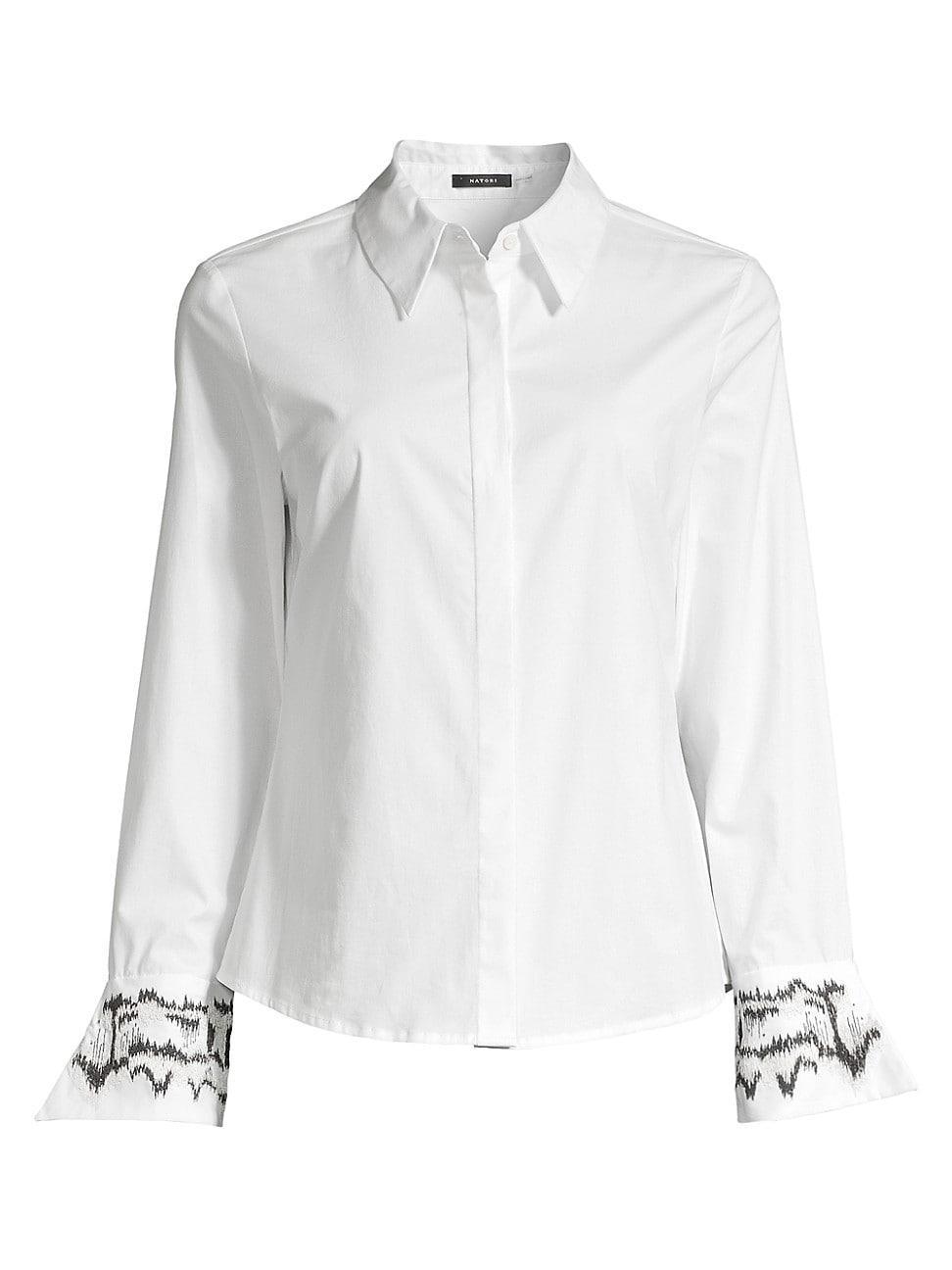 Womens Embroidered Cuff Poplin Button Down Tunic Product Image