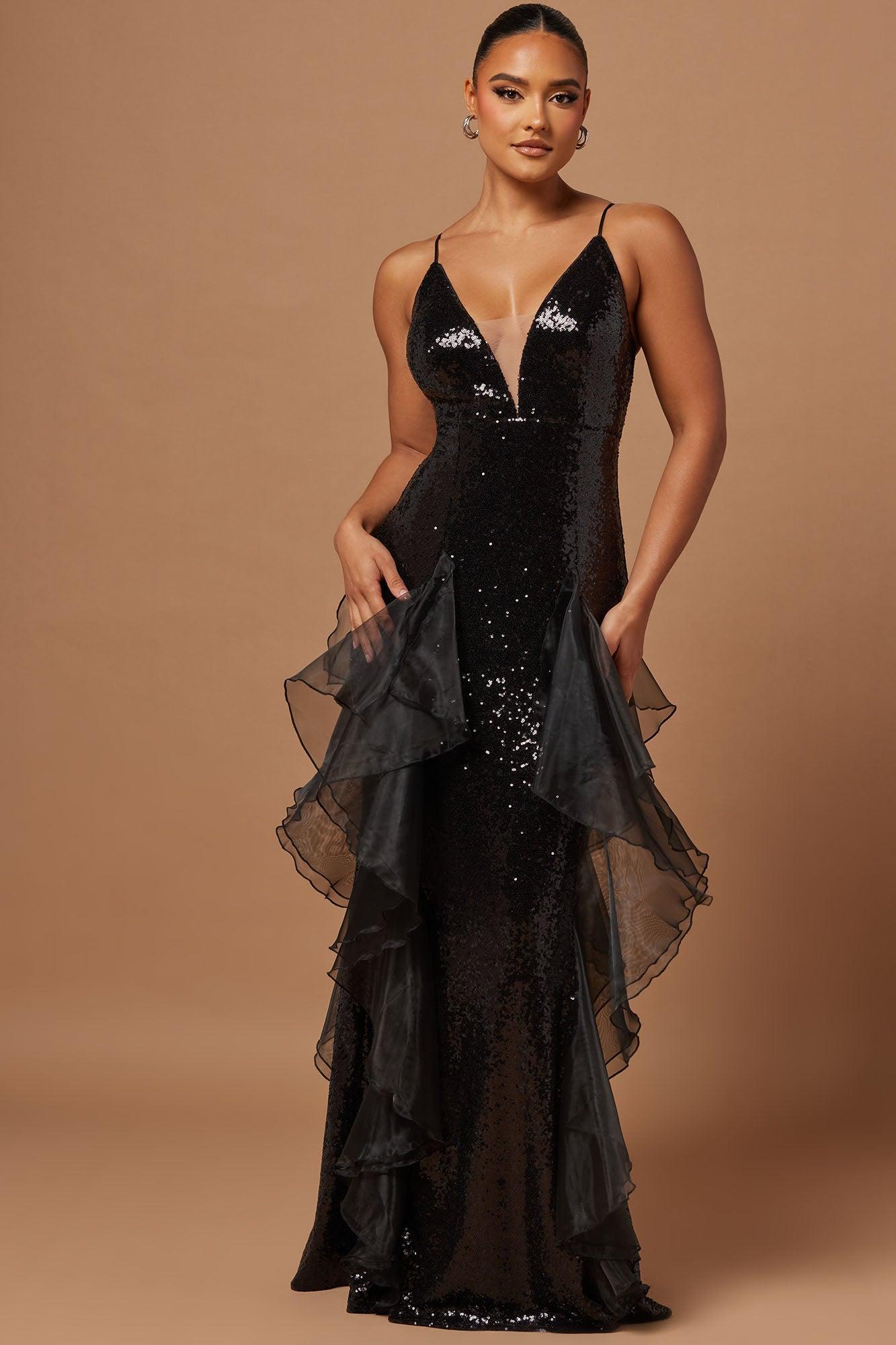 Victoria Grace Sequin Gown - Black Product Image