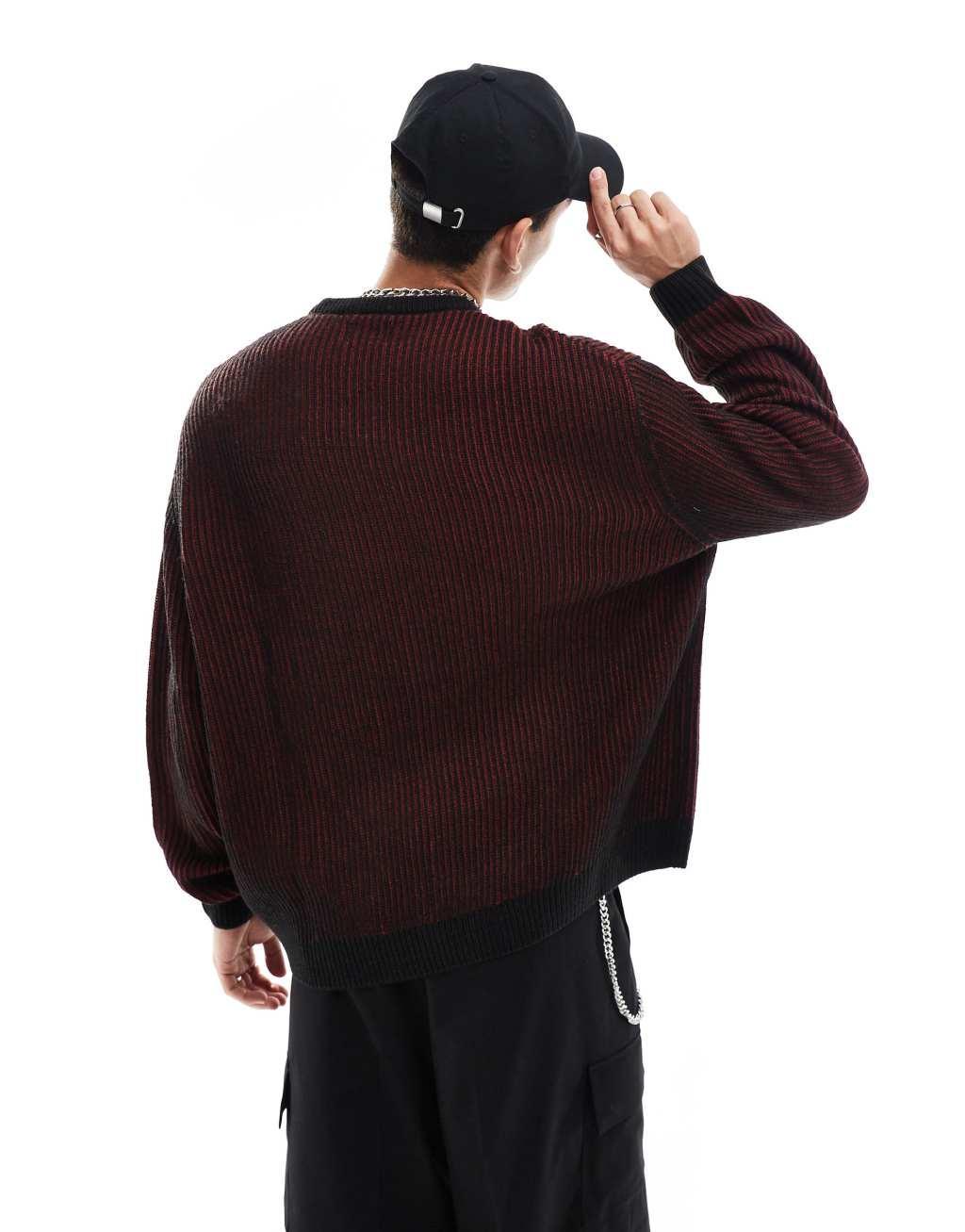 ASOS DESIGN relaxed knitted sweater in burgundy plaited rib Product Image