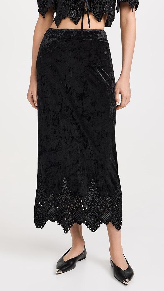 Moon River Eyelet Detail Velvet H Line Midi Skirt | Shopbop product image