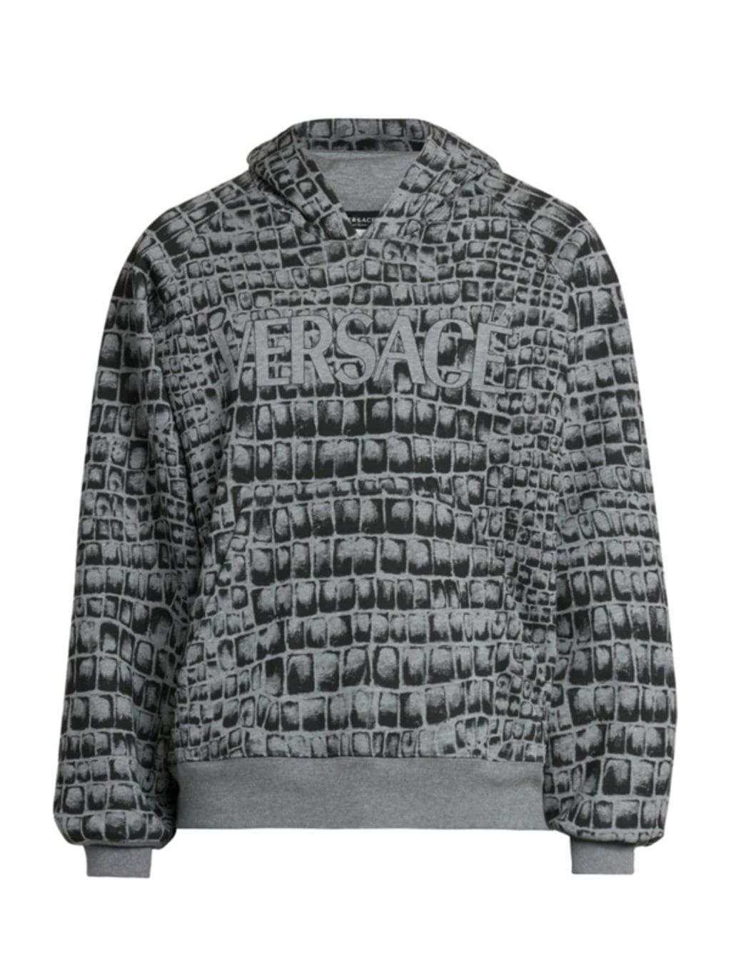 Hoodie With Crocodile Print In Medium Grey Product Image