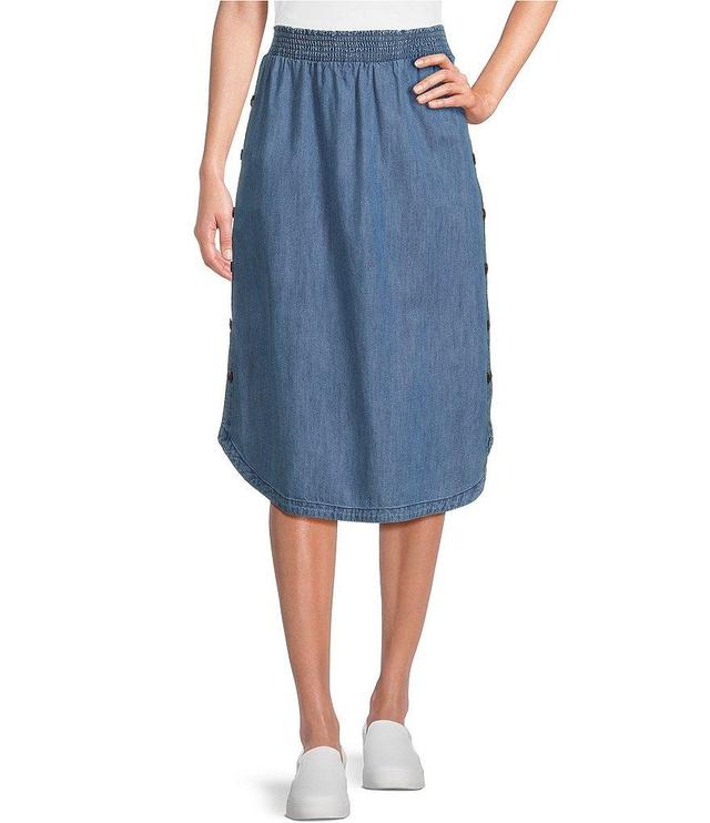 Westbound Elastic Waist Pull-On Mid Rise Button Side Detail A-Line Skirt Product Image