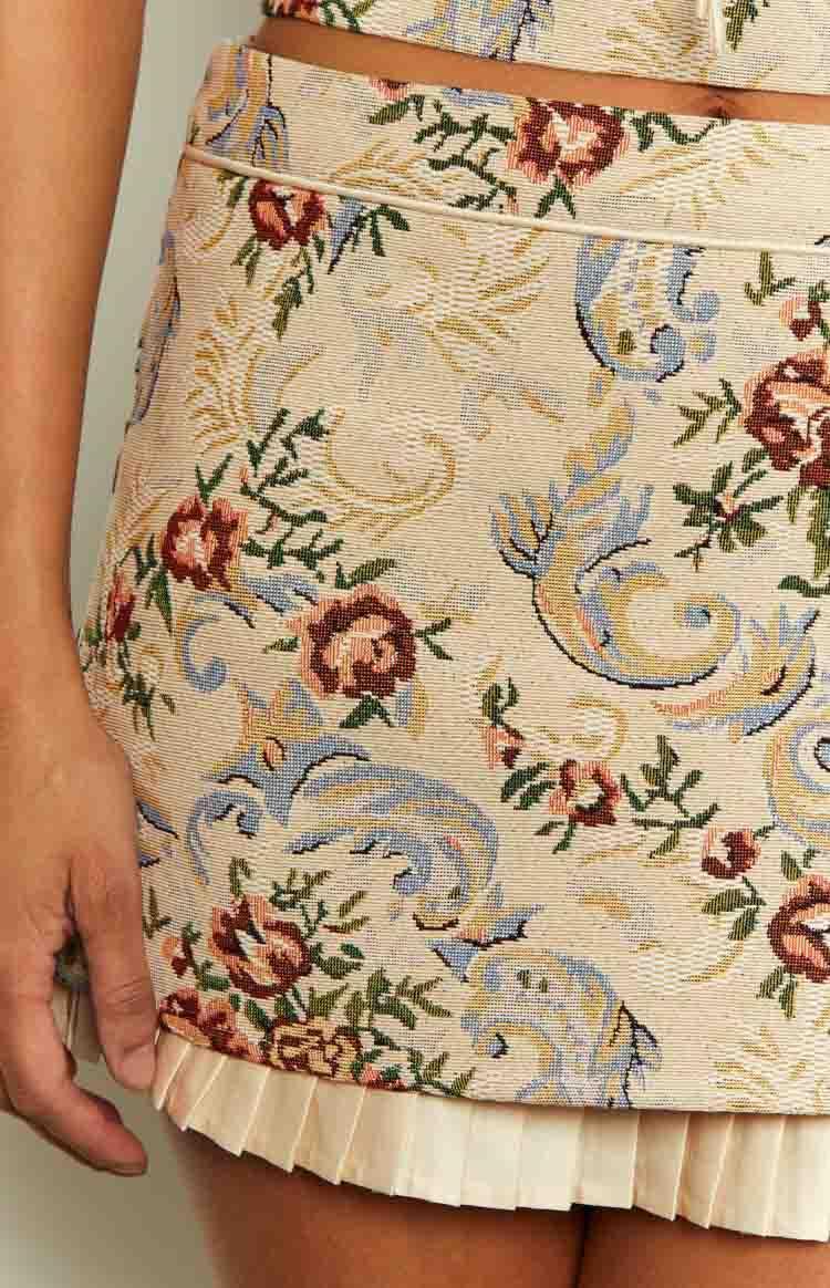 Till Forever Beige Tapestry Mini Skirt Product Image