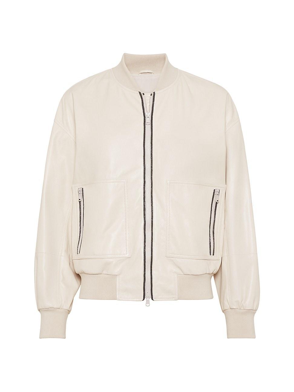 Womens Nappa Leather Bomber Jacket With Shiny Trims Product Image