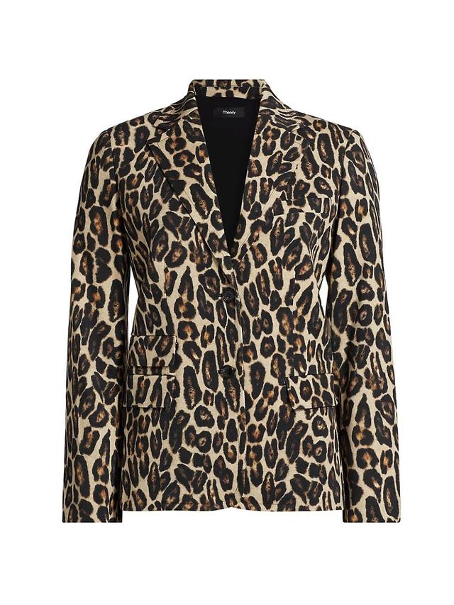 Womens Two-Button Tailored Leopard Wool Blazer Product Image