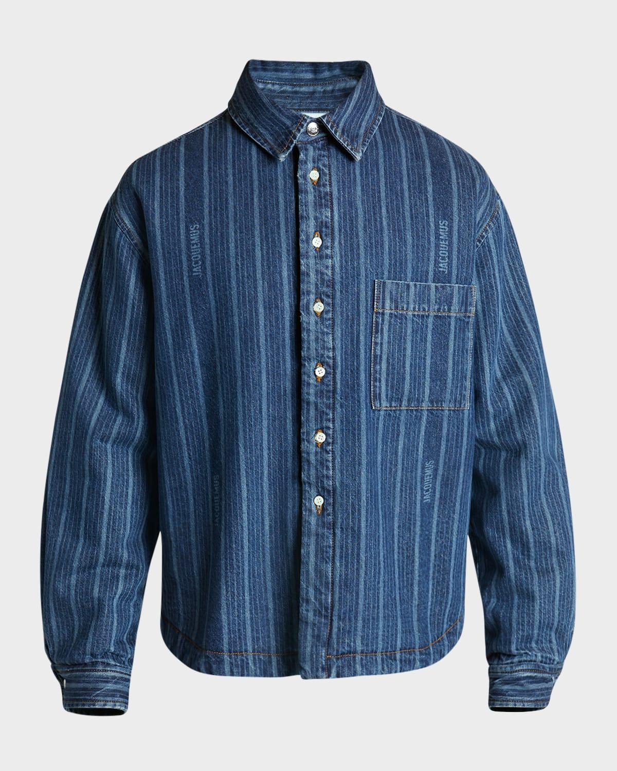 Men's Striped Denim Button-Down Shirt Product Image