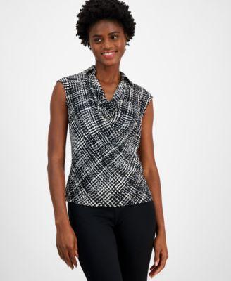 Anne Klein Womens Printed Sleeveless Cowlneck Top product image