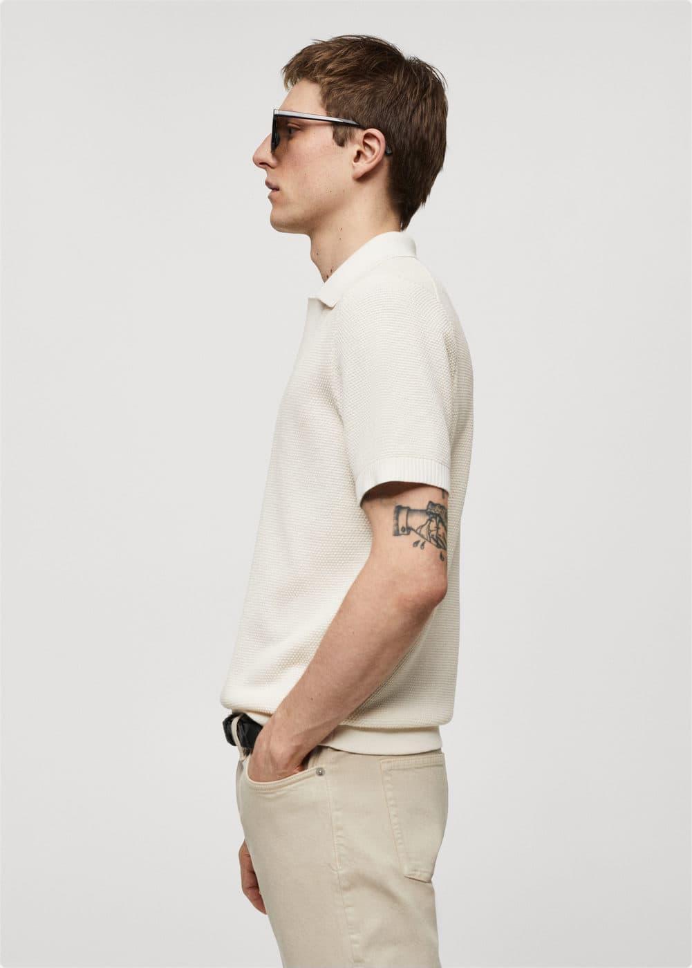 MANGO MAN - Structured knitted polo shirt ecruMen Product Image