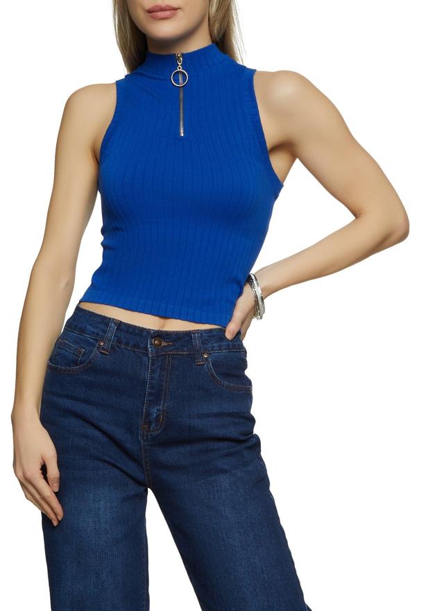 Womens Seamless Ribbed Zip Neck Tank Top Product Image