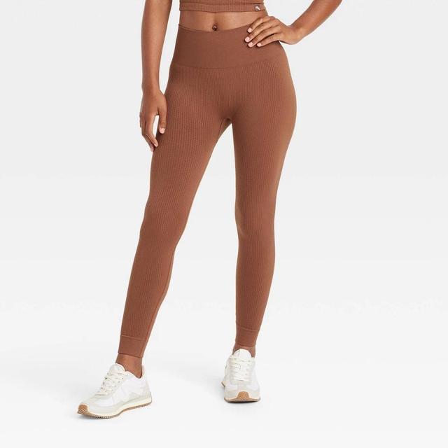 Womens Seamless Textured High-Rise 7/8 Leggings - JoyLab Brown M Product Image