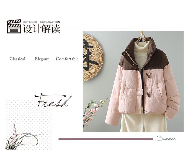 High Neck Two Tone Toggle Puffer Jacket Product Image