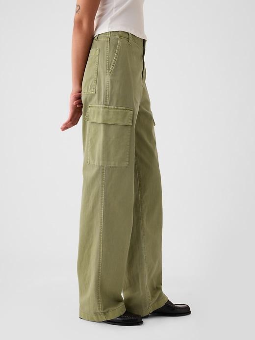 Mid Rise Loose Khaki Cargo Pants Product Image