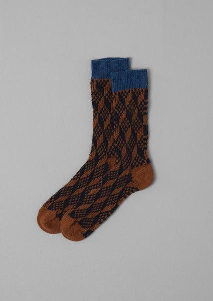 Geo Pattern Socks | Russet/Navy Product Image