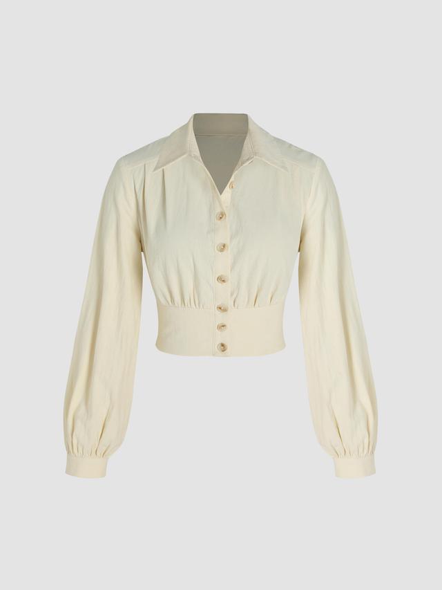 Woven Collar Ruched Crop Blouse Product Image