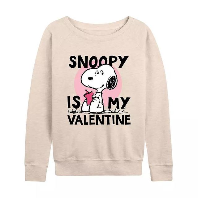 Womens Peanuts Snoopy Is My Valentine Slouchy Graphic Sweatshirt Beig/Green Product Image